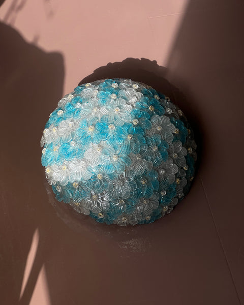 Vintage blue/clear/golden Murano flower ceiling/wall lamp (D32)