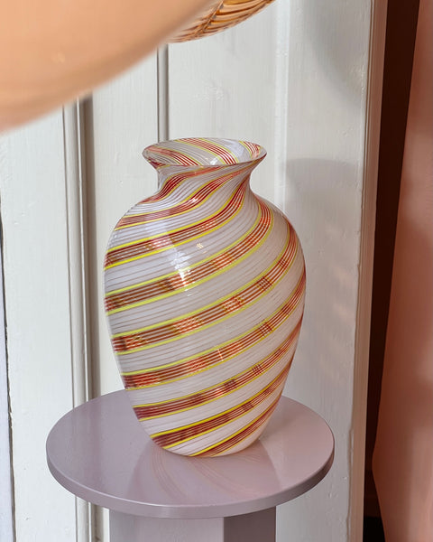 Vintage yellow / red / white swirl Murano vase