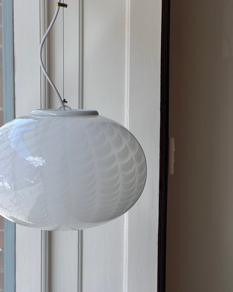 Vintage Murano white vertical pattern oval ceiling lamp (D40)