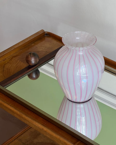 Vintage pink/opal Murano vase with stripes