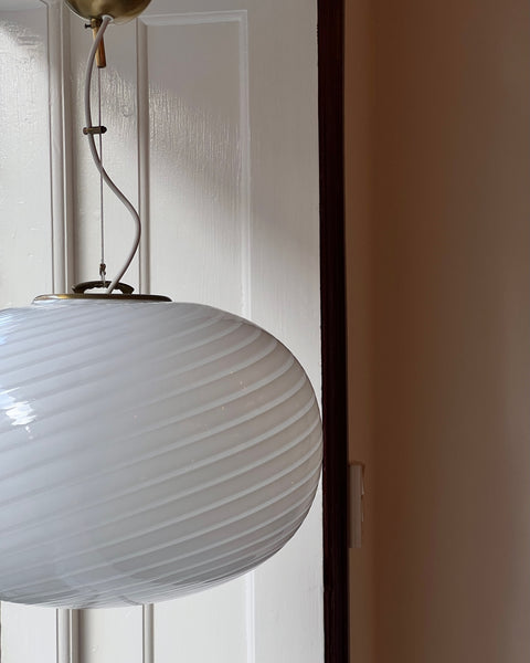 Vintage Murano oval white swirl ceiling lamp (D45)