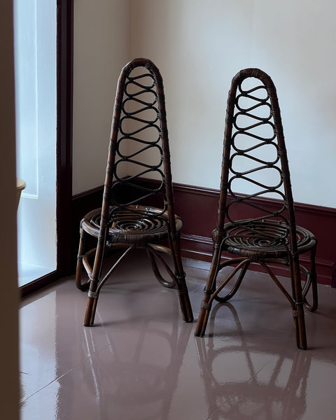 Vintage dark rattan/bamboo chair, Italy, 1960s (2 available)