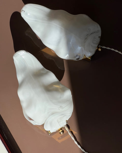 Vintage milky white Murano leaf wall lamp