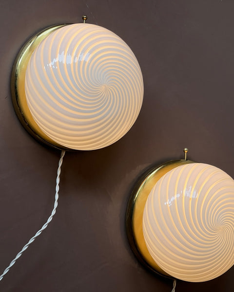 Vintage Murano white swirl ceiling/wall lamp (D23)