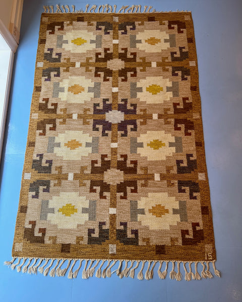 Vintage flat weave rug by Ingegerd Silow (IS)