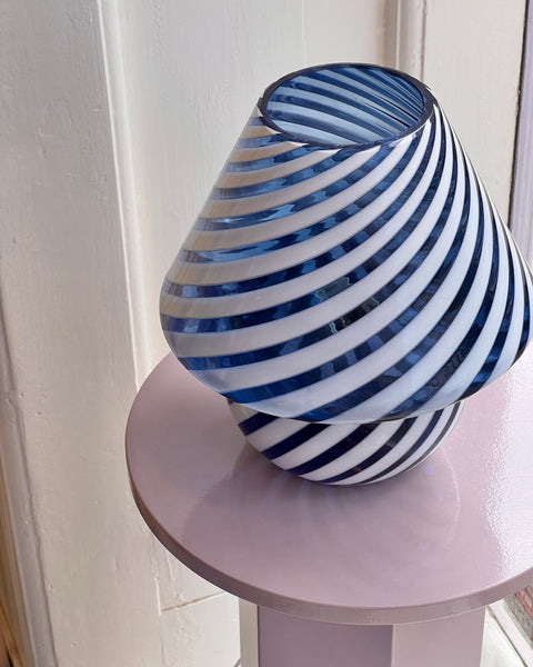 Mushroom table lamp - Dark blue/white/transparent swirl