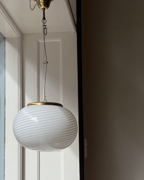 Vintage Murano oval white swirl ceiling lamp (D32)