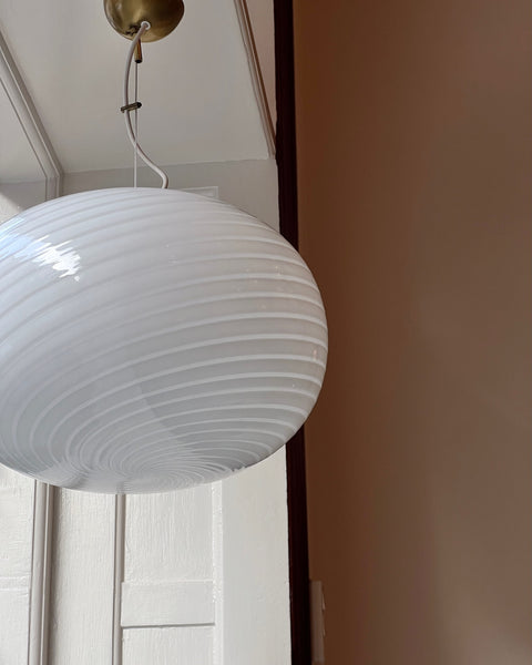 Vintage Murano oval white swirl ceiling lamp (D45)