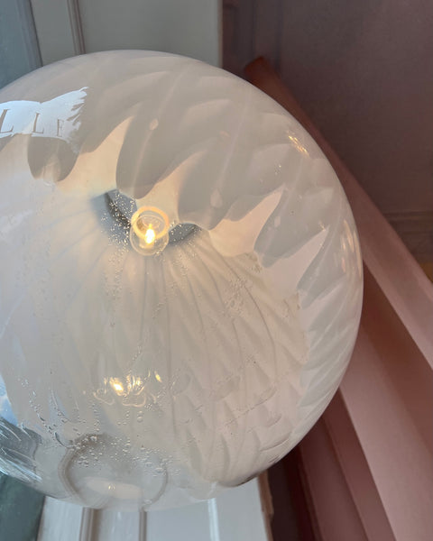 Large vintage white clear Murano ceiling lamp (D50)