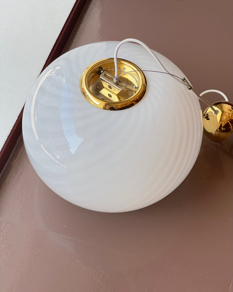 Vintage Murano white swirl oval ceiling lamp (D40)