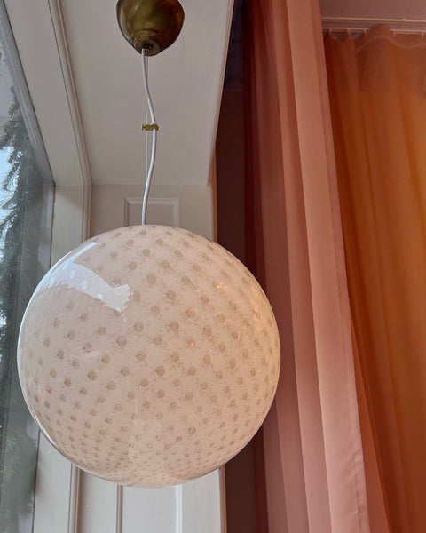 Vintage round white/black dotted Murano ceiling lamp (D40)