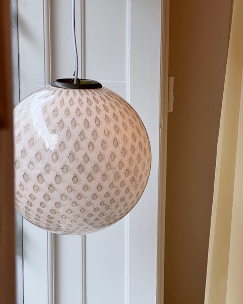 Vintage round white/black dotted Murano ceiling lamp (D40)