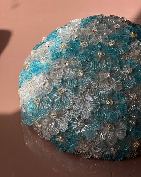 Vintage blue/clear/golden Murano flower ceiling/wall lamp (D32)