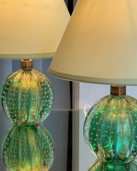 Vintage green Murano table lamp (with shade)