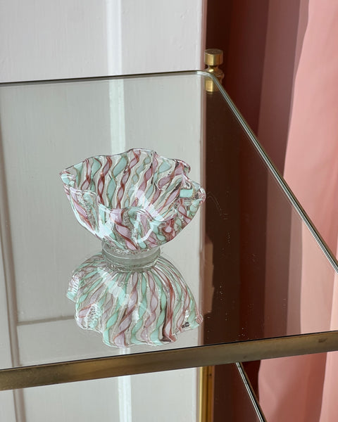 Vintage pink/golden/white Murano latticino bowl