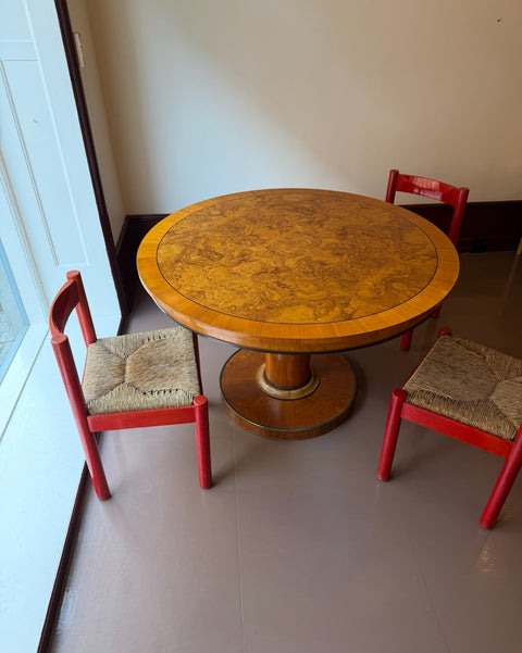 Vintage round lacquered burl wood dining table