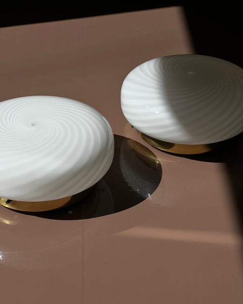 Vintage Murano white swirl ceiling/wall lamp (D30)