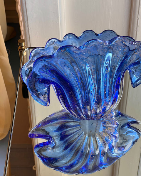 Vintage golden blue Murano shell bowl