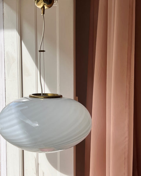 Vintage oval white swirl Murano ceiling lamp (D40)