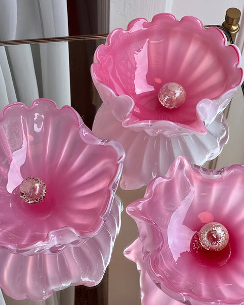Vintage opal pink Murano shell bowl with pearl