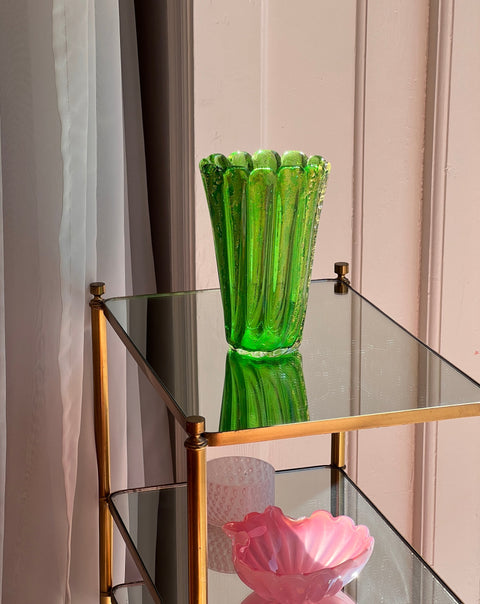 Vintage golden green Murano vase