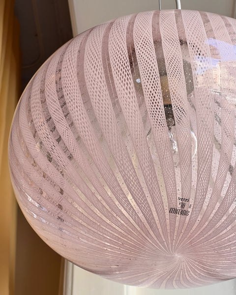 Vintage Murano pink/clear ribbon ceiling lamp (D33)