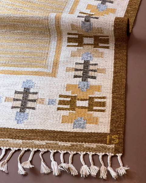 Vintage flat weave rug by Ingegerd Silow (IS)