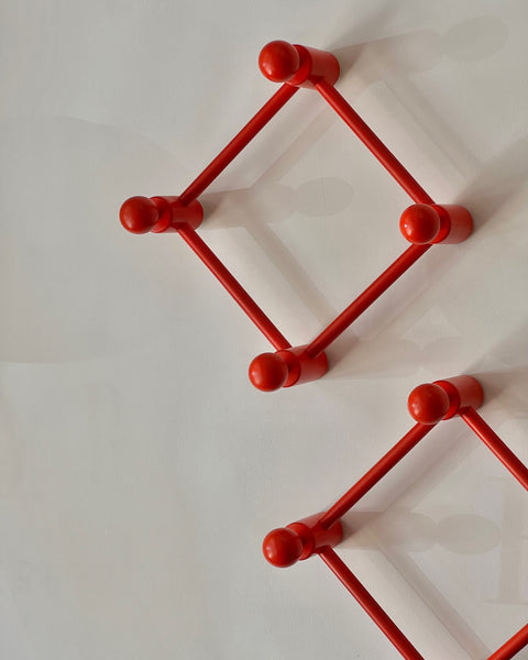 Vintage red wooden coat rack (2 available)