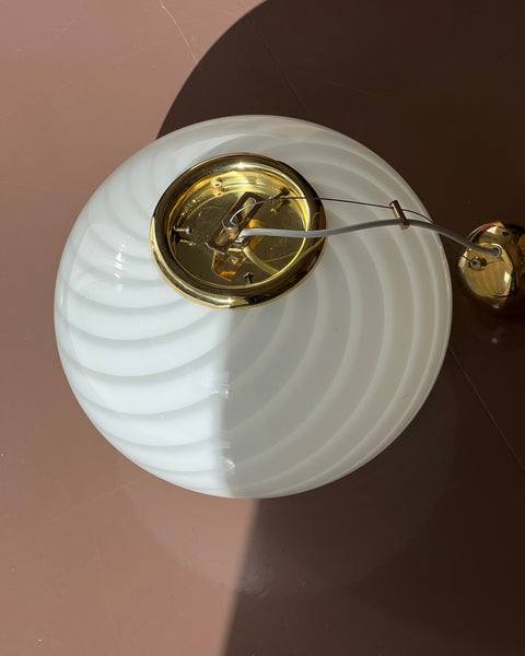 Vintage Murano oval white swirl ceiling lamp (D35)