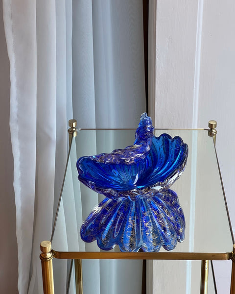 Vintage golden blue Murano shell bowl