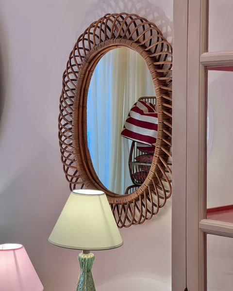 Vintage Italian mirror with rattan frame