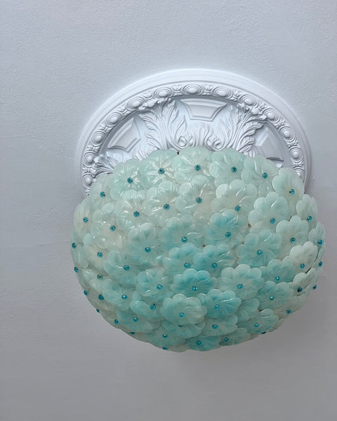 Large vintage blue Murano flower ceiling/wall lamp (D60)