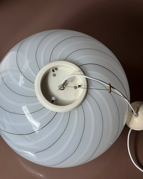 Vintage Murano oval white swirl ceiling lamp (D48)
