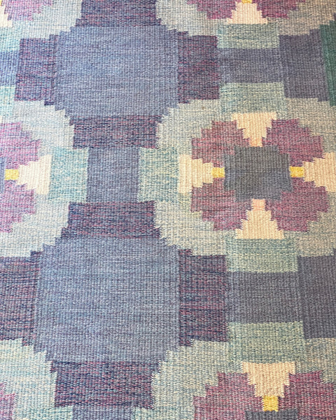 Vintage purple/blue flat weave rug by Ingegerd Silow (IS)