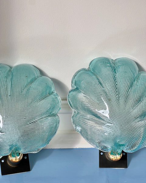 Pair of vintage blue Murano shell wall lamps