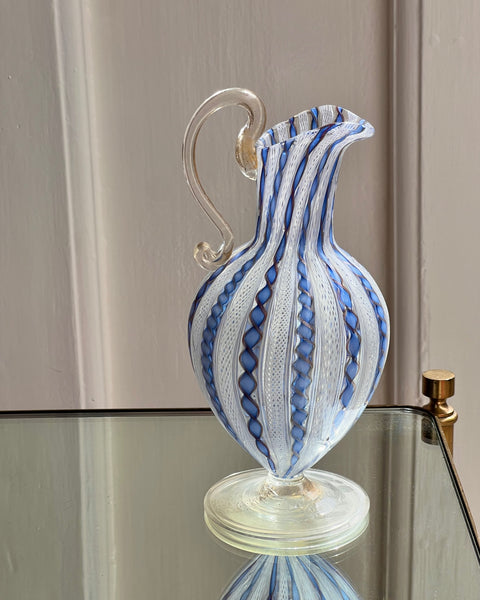Vintage golden/blue/white Murano latticino pitcher