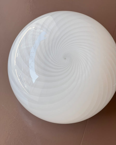 Vintage Murano white swirl oval ceiling lamp (D40)