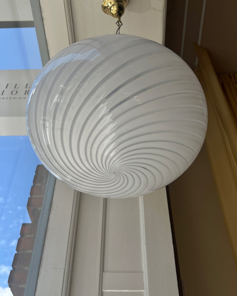 Vintage Murano oval white swirl ceiling lamp (D40)