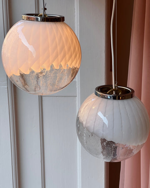 Vintage white/clear Murano ceiling lamp (D20)