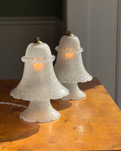 Vintage clear/frosted Murano table lamps (Sold as a pair)
