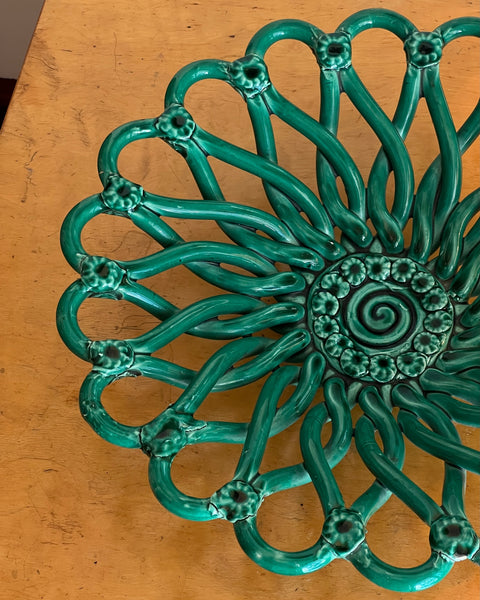 Vintage green ceramic basket