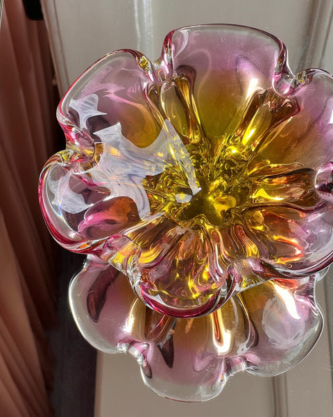 Vintage yellow/pink Murano flower bowl