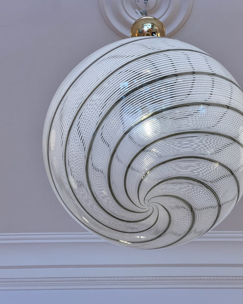 Vintage white/grey/clear Murano swirl ceiling lamp (D45)