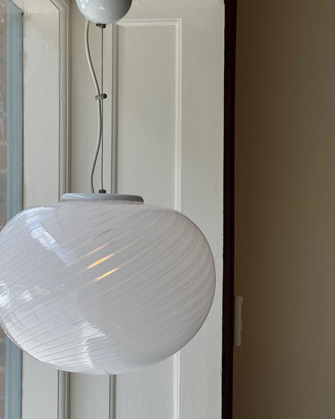 Vintage Murano oval white swirl ceiling lamp (D40)