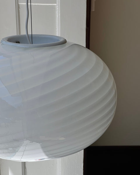 Vintage Murano oval white swirl ceiling lamp (D40)
