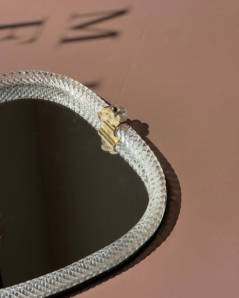 Vintage Italian mirror with clear glass frame and flowers