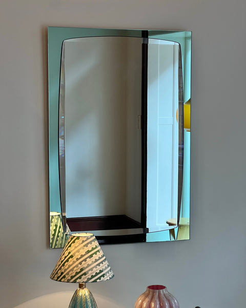 Large vintage Italian mirror with turquoise mirror frame