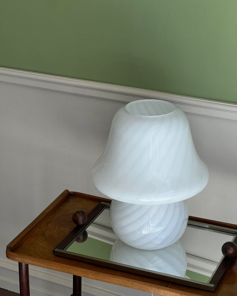 Vintage large white swirl Murano mushroom table lamp