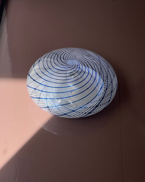 Vintage Murano white/blue/clear swirl ceiling/wall lamp (D40)