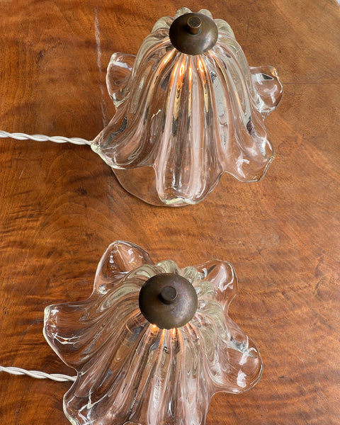 Vintage clear Murano table lamps (Sold as a pair)